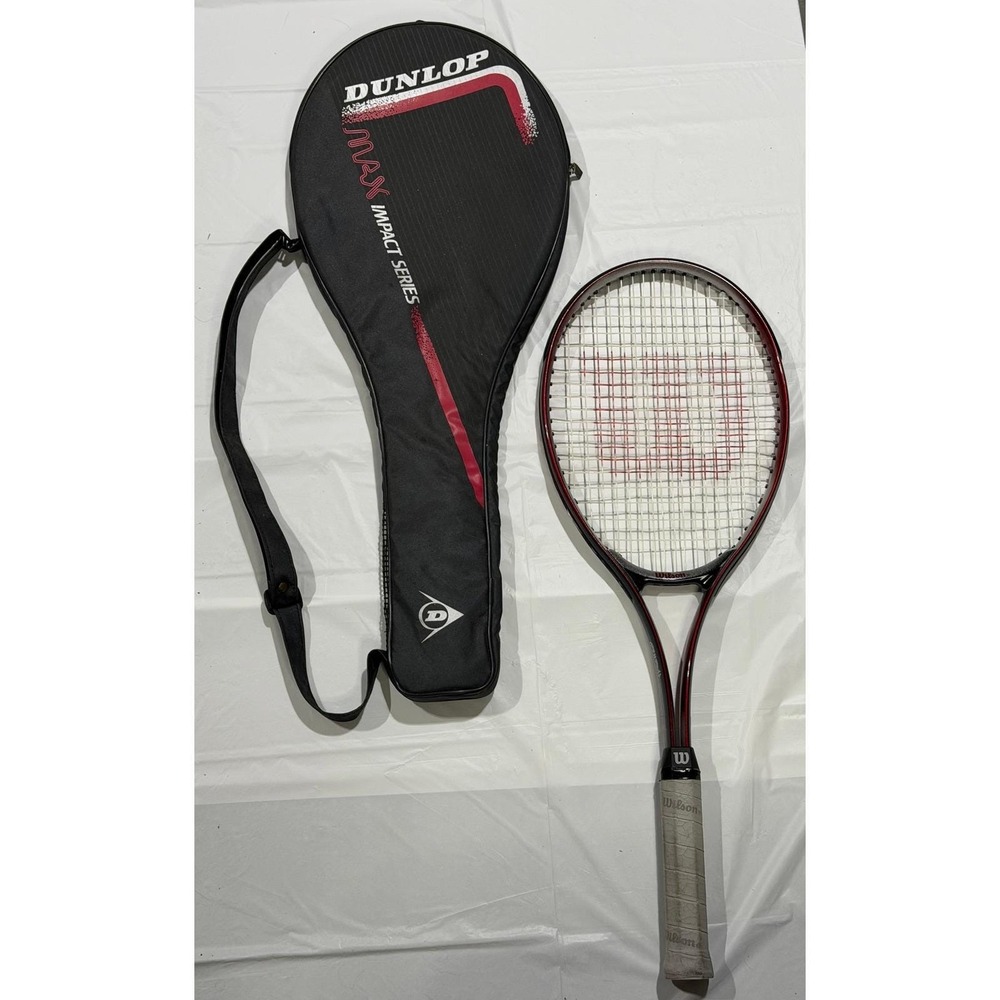 Wilson Alpha Mid Tennis Racquet‎ 4 1/2 L4 Maroon Black with Dunlop Carrying Case